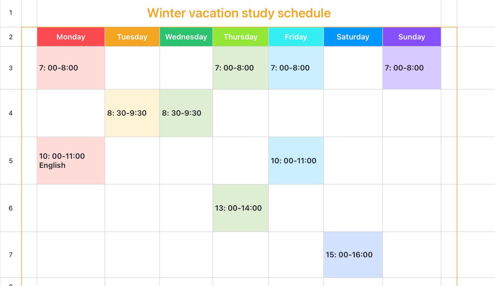 Winter vacation study schedule 1